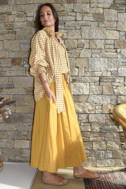 Nonni Gingham Poet Blouse Indian Yellow